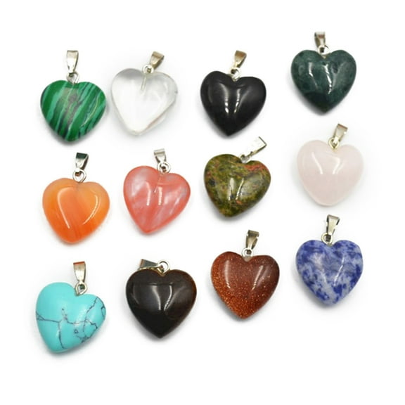 BESTOYARD Crystal Pendants Heart Shape Stone Assorted Color 12pcs 0.7x0.7x0.2in