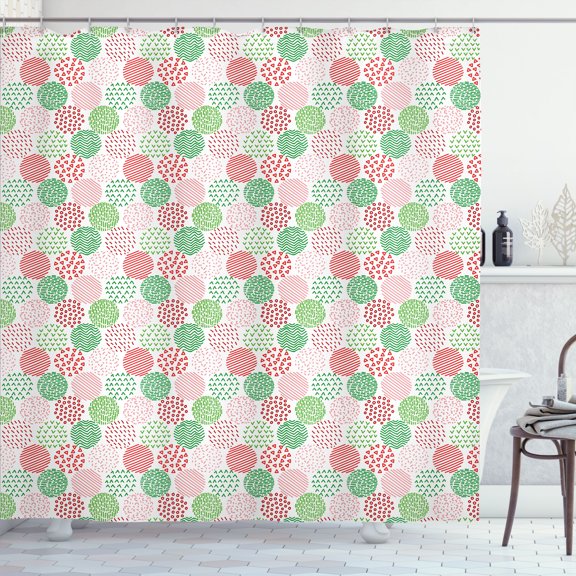 Ambesonne Geometric Shower Curtain, Christmas Toned Shapes, 69"Wx70"L, Green White and Dark Pink