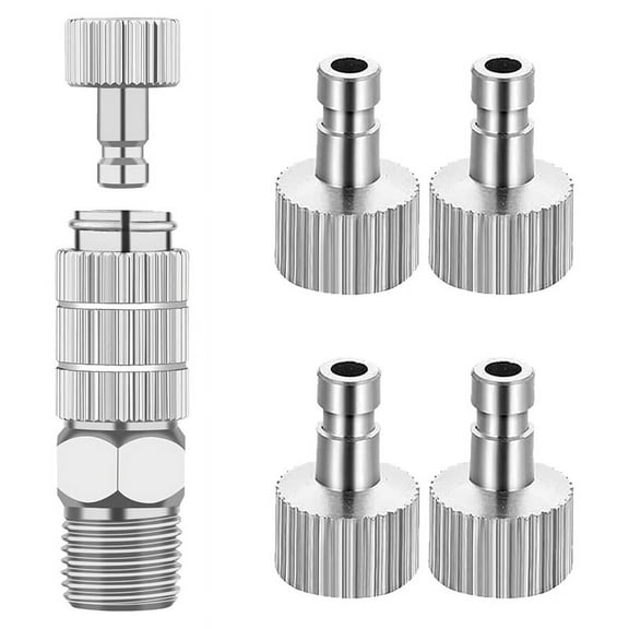 Symkmb Airbrush Quick Disconnect Coupler Release Fitting Adapter Kit with 5 Pcs 1/8inch Female Connectors and 1 Male Adaptor Metal Silver