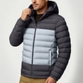 thumbnail image 5 of Iyufng Men's Color Block Hooded Puffer Jackets Horizontal Quilted Zip Up Winter Windproof Coat with Side Pockets and Elastic Cuffs, 5 of 9