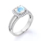 thumbnail image 4 of JeenMata Anillo de Bodas Vintage con Halo de Moissanita y Piedra Lunar Arcoíris de Talla Cojín de 1,75 Uds en Oro Blanco de 18 K sobre Plata, 4 of 6