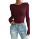 thumbnail image 3 of TaTaai Women's crew neck long sleeve T-shirt, solid color, backless design, cropped slim fit, casual stylish, soft stretchy fabric, ideal for daily outings & casual gatherings Gift, 3 of 6