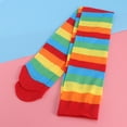 thumbnail image 2 of Halloween Thigh High Socks Cosplay Rainbow Strip Leg Stocking for Party (Colorful), 2 of 5