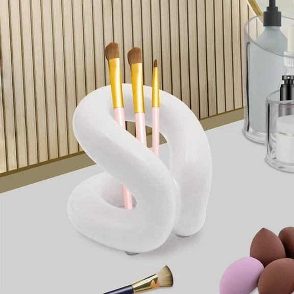 Creamy White Ceramic Holder Stand Modern Toothbrush Holder Makeup Brush Shelf