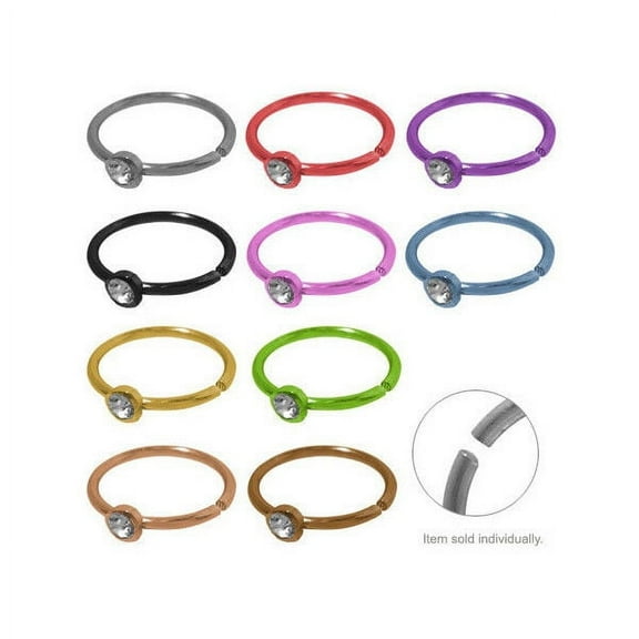 Titanium Heart Nose Hoop Rings with CZ Gem