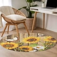 thumbnail image 4 of Round Rugs 3Ft, Farmhouse Sunflowers Round Area Rug Washable Indoor Throw Carpet, Rustic Floral Buttterfly Wood Board Brown Small Non Slip Circle Rug for Bedroom Living Room Home Decor Aesthetic, 4 of 8