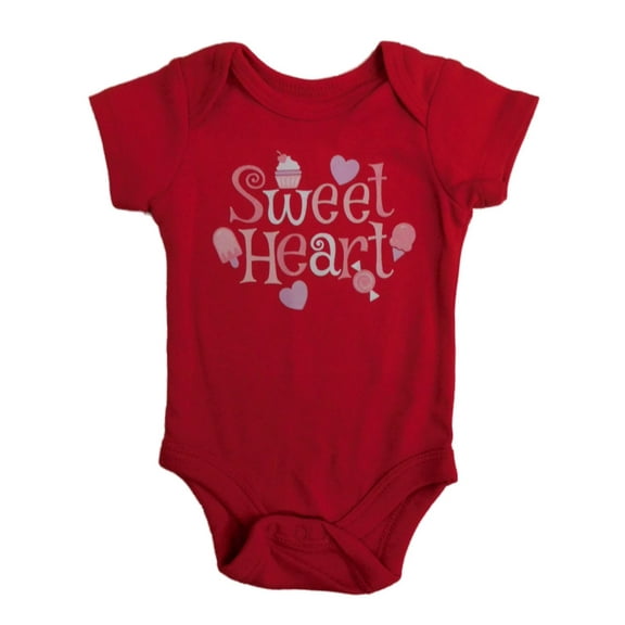 Infant Girls Red Sweetheart Valentines Day Bodysuit Cupcake & Heart Creeper 3-6m