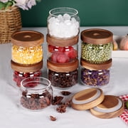 8 Pcs Spice Containers 8.5oz Glass Spice Jars With Acacia Lid and Labels - Stackable Empty Round Spice Canister for Kitchen