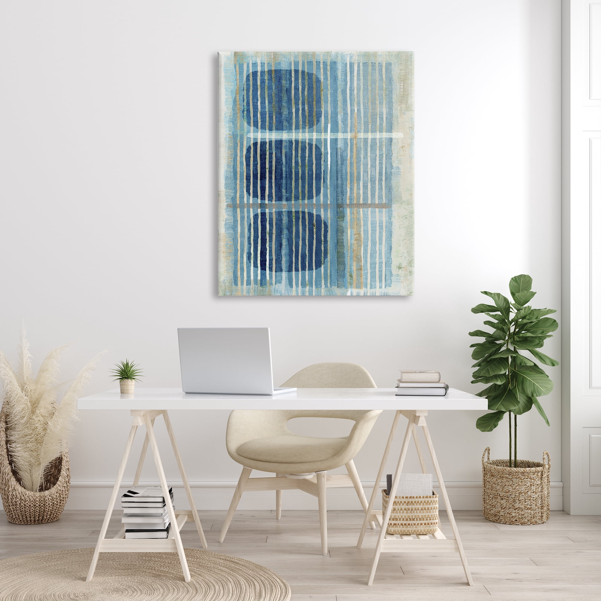 Stupell Industries Retro Mod Shapes Blue Beige Stripes Modern Painting, 36 x 48, Design by Flora Kouta