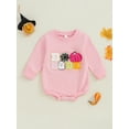 thumbnail image 2 of Suealasg Newborn Girls Rompers Baby Girls Halloween Clothes 1 3 6 12 Months Infant Girls Long Sleeve Pumpkin Ghost Print Bubble Romper Bodysuit, 2 of 7