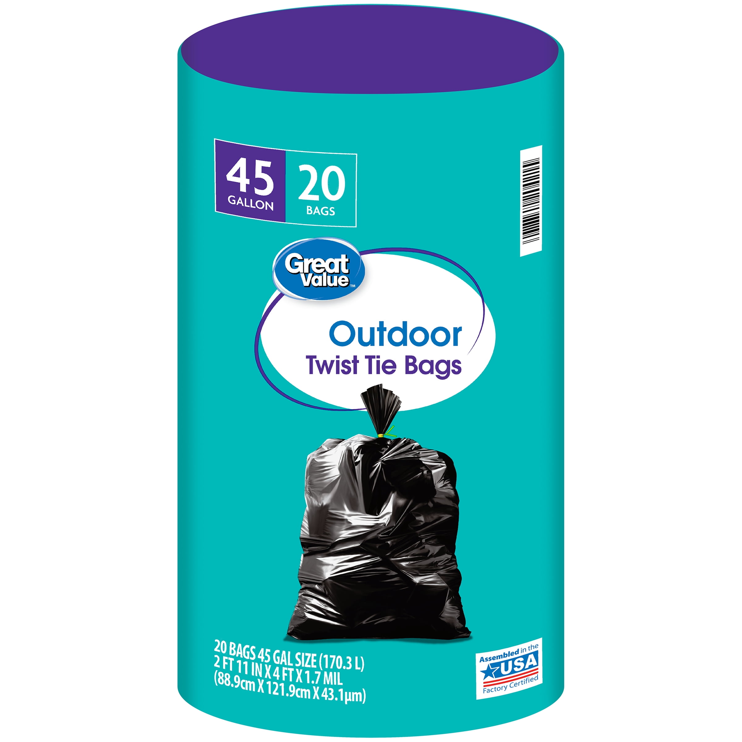 Great Value™ Large Outdoor Trash Bags, 45 Gallon, 20 Bags (Twist Tie)