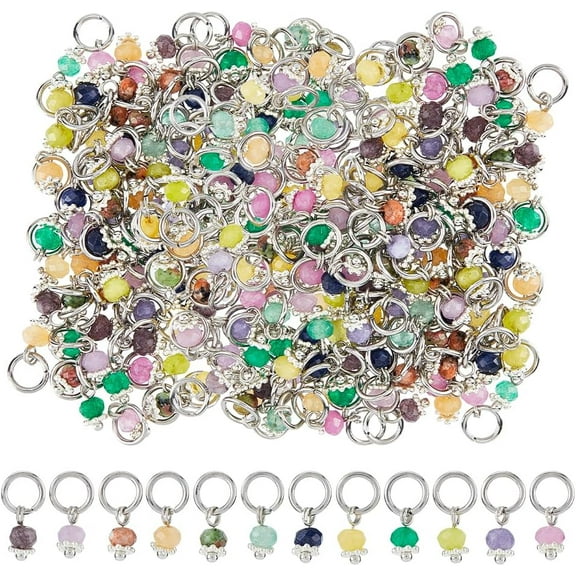 120Pcs 12 Colors Natural Gemstone Pendants Crystal Gemstone Pendant Faceted Rondelle Charms Chakra Crystal Stone Pendants Bulk Mixed Stone Pendants for Jewelry Making