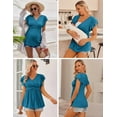 thumbnail image 4 of Ekouaer Maternity Shirts Short Sleeve Summer Pregnancy Tops V Neck Nursing T-Shirts 3 Packs Wine red+Lake Blue+Black, 4 of 6