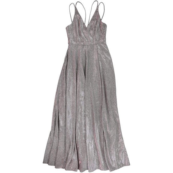 XSCAPE Womens Sparkled Surplice Sheath Maxi Gown Dress, Metallic, 8