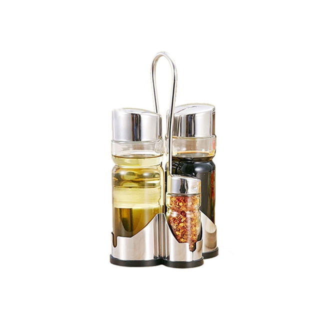 Botella de condimento Conjunto de botella de condimento Soporte de condimento Estante de condimento Dispensadores de vinagre de aceite cuatro en uno Set de salero de pimentero Juego de vinagreras de v Abanopi Botella de condimento