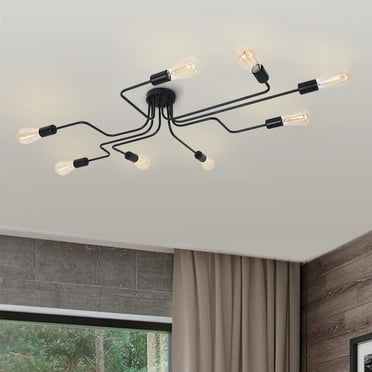 Rennnsan 8-Light Modern Black Linear Sputnik Semi-Flush Mount Light Industrial Spider Ceiling Light