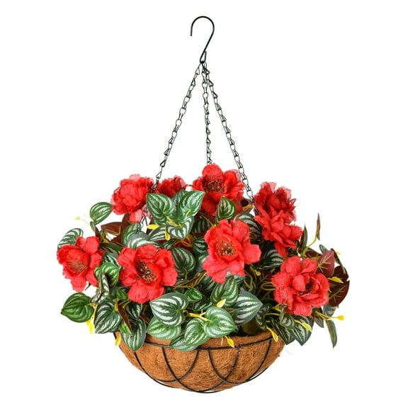 INXUGAO Red Artificial Silk Gardenia Flowers in 12 inch Coco Lining Hanging Baskets