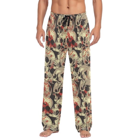 GZHJMY Men's Pajama Pants - Scary Skulls, Loose Thin PJs Lounge Sleep Bottoms with Pockets Drawstring, Pajama Bottoms for Home and Rest, Medium