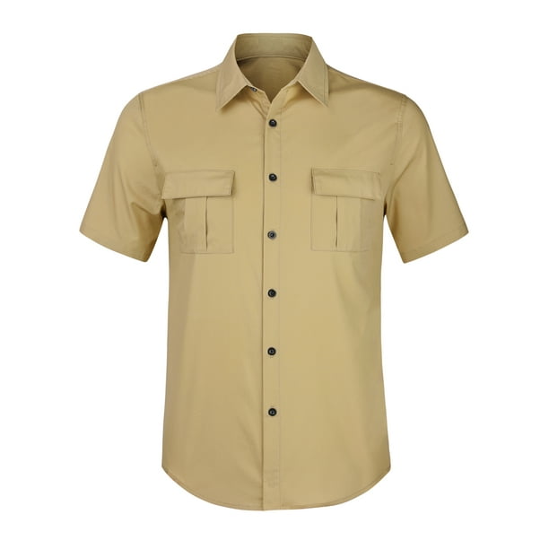 Camisa tipo cargo Unique Bargains Safari Caqui Manga Corta Ajuste Regular  Botones S