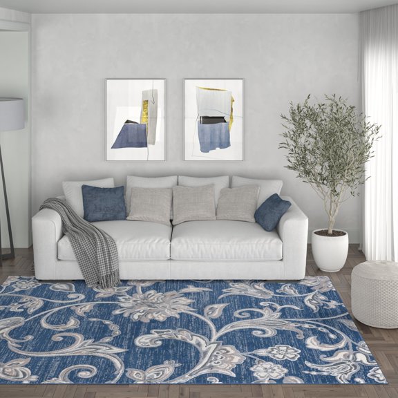 Alise Rugs Carrington Transitional Floral & Botanical Indoor Area Rug navy 7'6 x 9'10 Floral & Botanical 8' x 10' Indoor Living Room, Bedroom, Dining