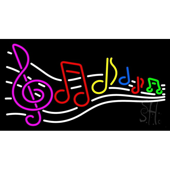 Music Notes 1 LED Neon Sign 20" Tall x 37" Wide - inches Black Square Cut Acrylic Backing, with Dimmer - Premium built indoor Sign for Studio, Club, Home décor, Event, Workshop, Storefront.