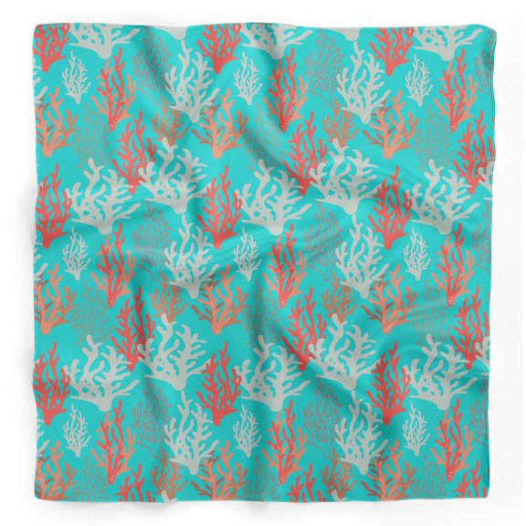 Bimba Green Coral Ocean Printed Pure Silk Scarf Neck Wrap Summer Hair Bandanas For Women 40 x 80 Inches