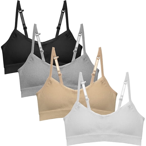 Popular Girls Bras, 4 Pack Seamless Cami Bra With Removable Padding (Little Girls & Big Girls)