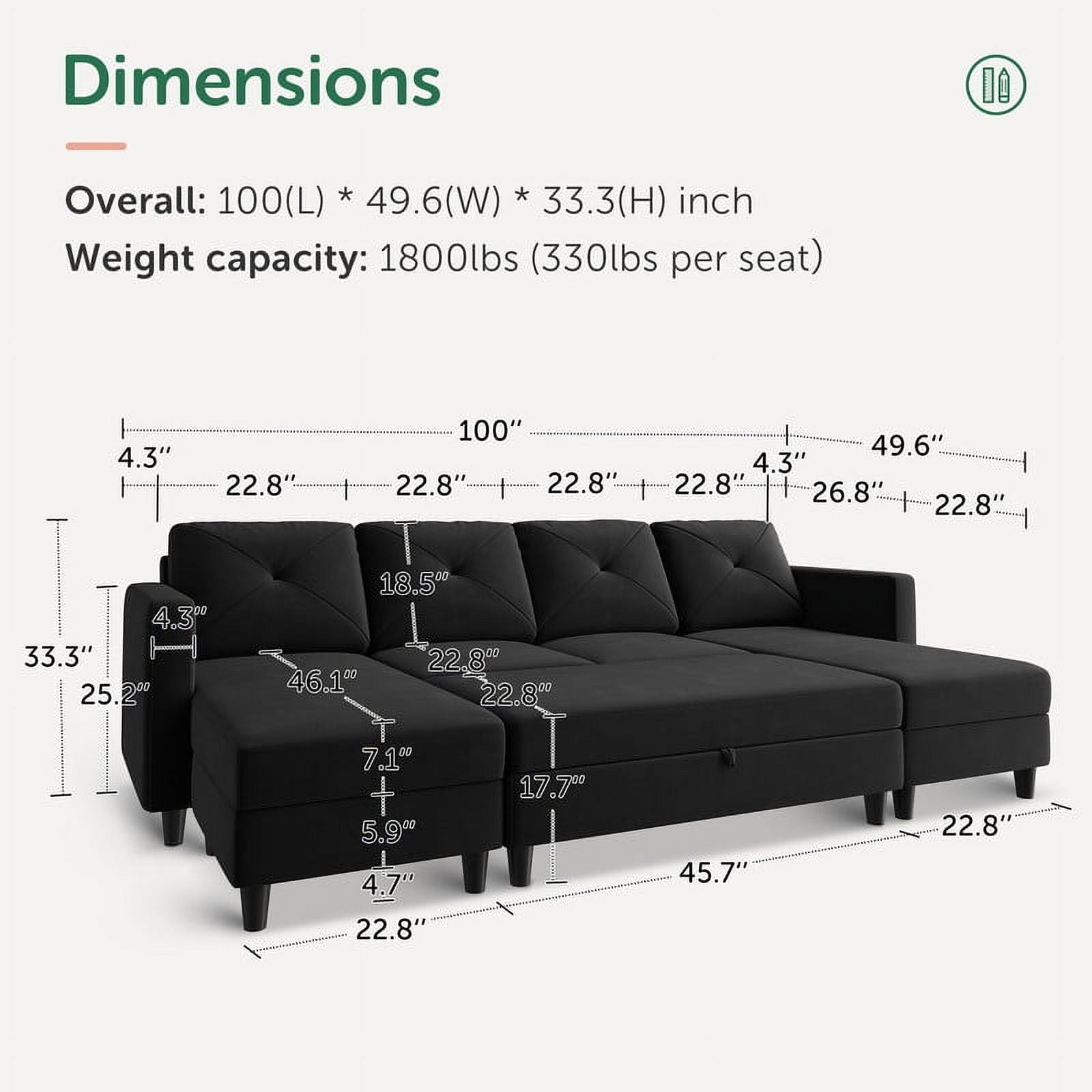 HONBAY Modern Upholstered U-Shape Modular Sleeper Sectional Couch Sets with Ottomans, Light Grey