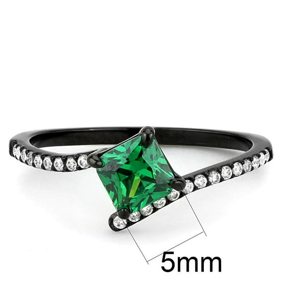 DA017 - IP Black(Ion Plating) Stainless Steel Ring with AAA Grade CZ in Emerald