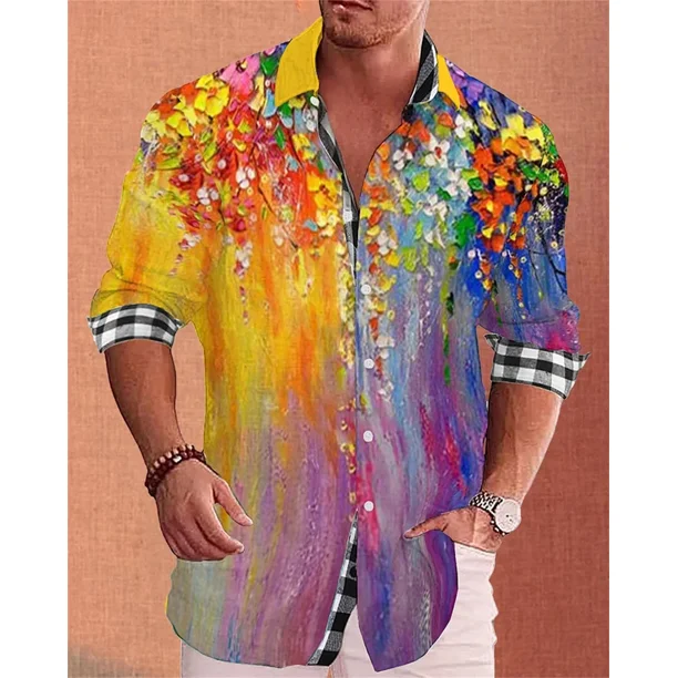 Camisa de manga larga de un solo pecho de alta calidad para hombre de moda social Camisa nueva con estampado de mariposa para hombre Top de estilo de diseñador callejero