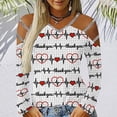 thumbnail image 2 of Blusa de mujer con cuello en V y estampado de amor, manga larga, sin tirantes, con hombros descubiertos Pompotops  gfhjh22474, 2 of 5