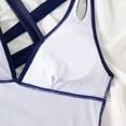 thumbnail image 3 of MGDXOX Women's One Piece Halter Swimsuit Cutout Strap V Neck Ruched Monokini Tummy Control High Cut Bathing Suit for Summer Beach Navy L, 3 of 8