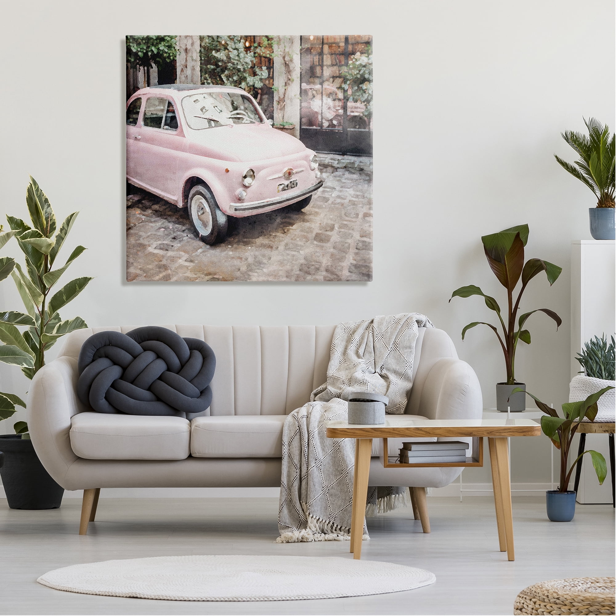 Stupell Industries Pink Buggy in France Transportation Painting Gallery Wrapped Canvas Print Wall Art, 36 x 36