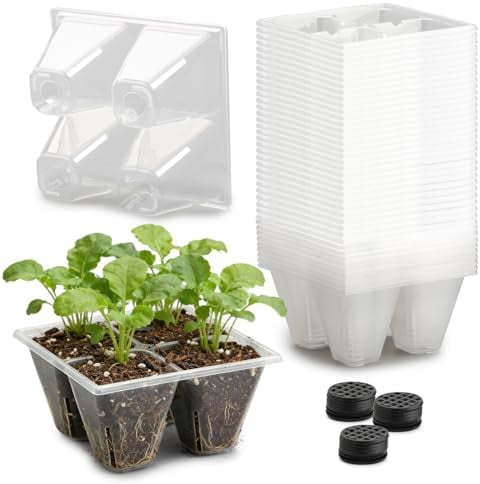 RibRave 40 Pack Reusable 4-Cell Seed Starter Trays with Large Drainage Holes - Clear Transparent Trays for Root Growth Monitoring, Avoids Overwatering, Easy Transplant, Fits Standard 1020 Trays