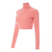 Made by Olivia Womens Solid Long Sleeve Mock Neck Solid Crop Top T Shirt