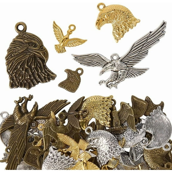 1 Box 100g Gold Eagle Charm Silver Tibetan Charms Bulk Alloy Eagle Head Pendants Flying Animal Charms for Jewelry Making Charms Necklaces Earrings Bracelets Keychains Crafts Beginner
