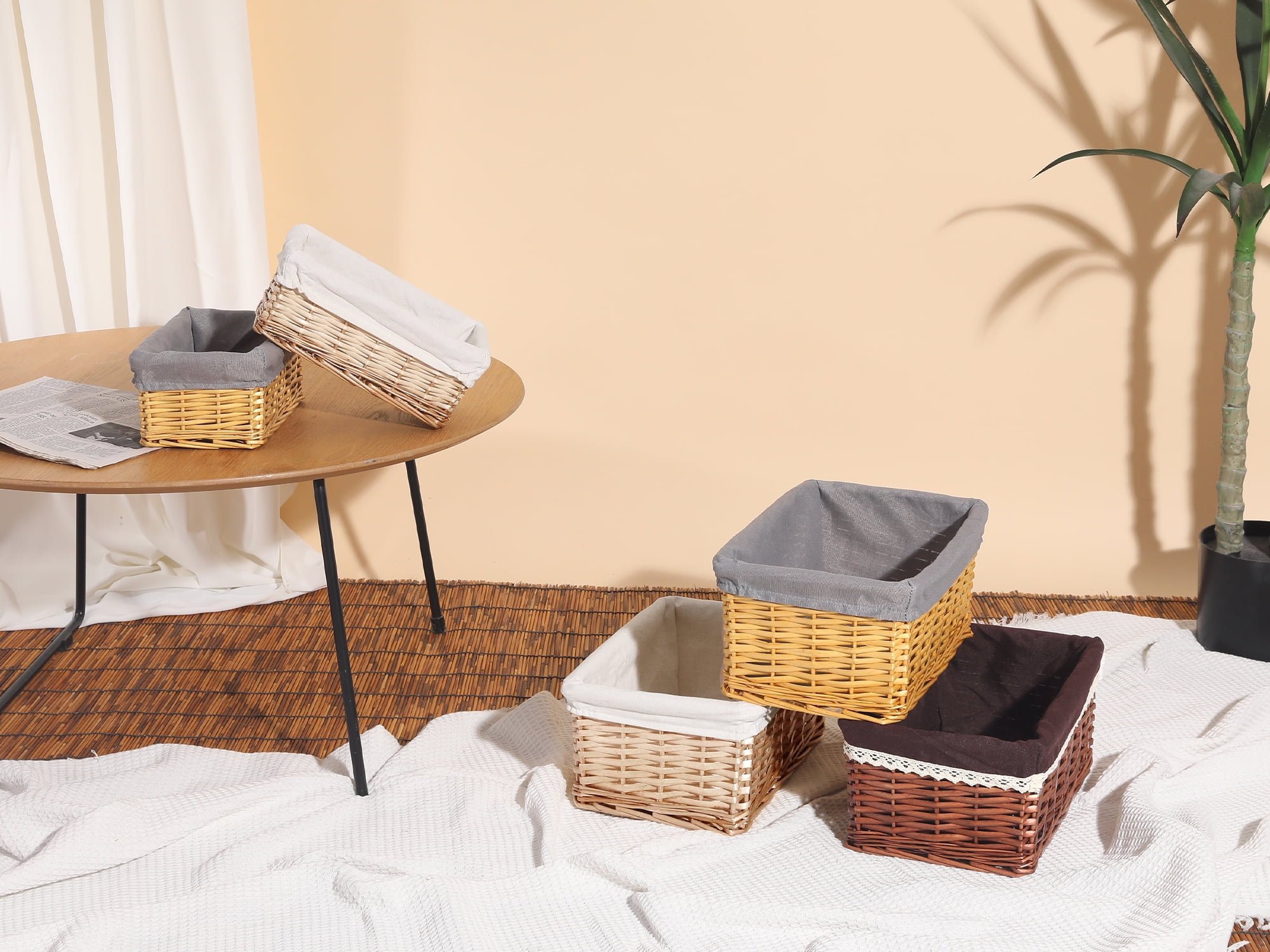 Unique Bargains 1 Pack Wicker Basket with Cloth Coffee 13*8.7*6.3in