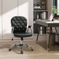 thumbnail image 2 of Vinsetto PU Leather Office Chair, Button Tufted Desk Chair with Armrests, Black, 2 of 8