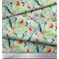 thumbnail image 2 of Soimoi Green Poly Georgette Fabric Floral,Parrot & Hummingbird Bird Print Fabric by The Yard 42 Inch Wide, 2 of 3