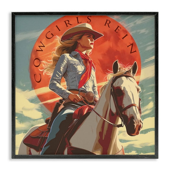 Stupell Industries Cowgirls Rein Portrait People Painting Black Framed Art Print Wall Art, 12 x 12