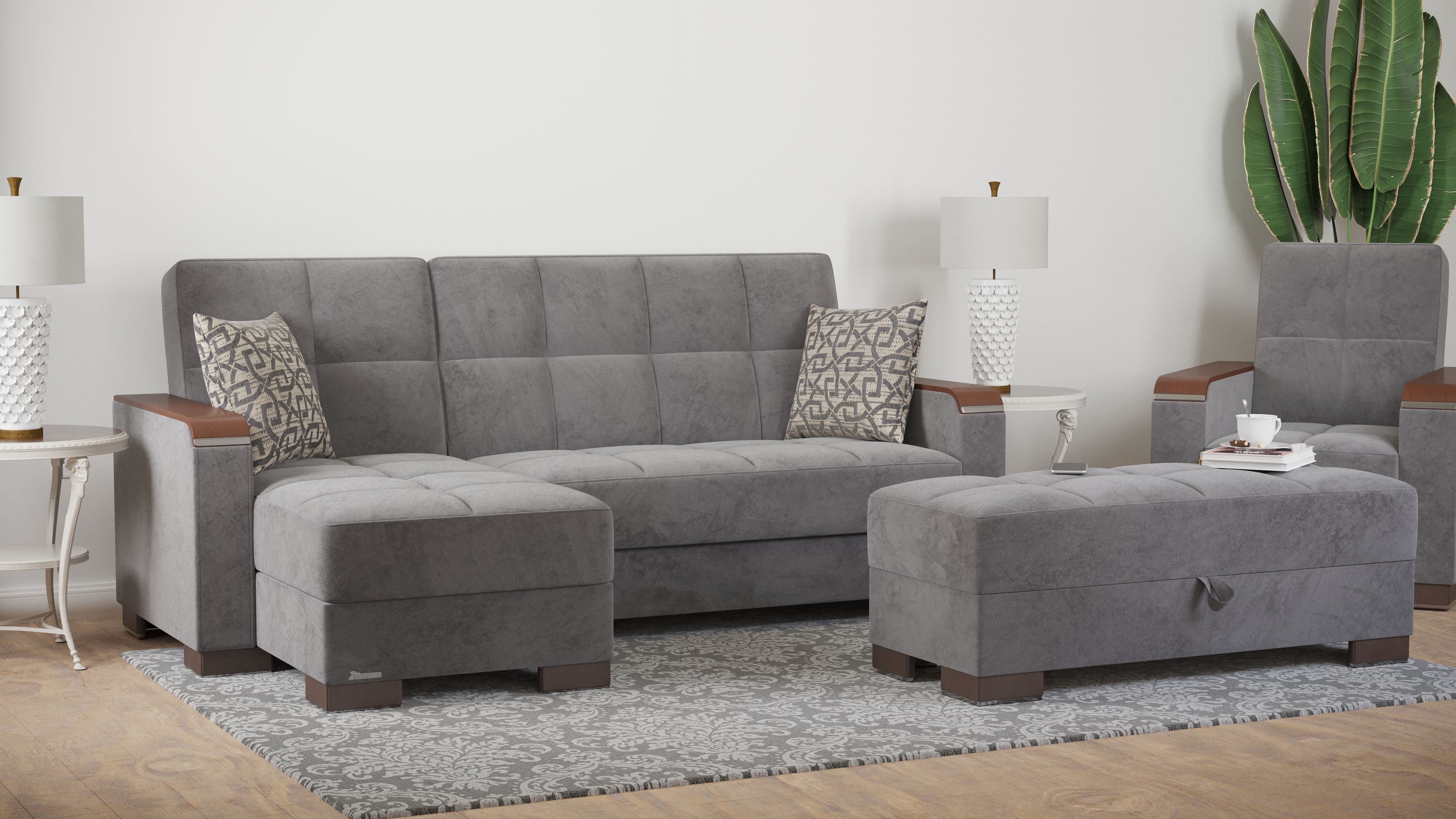 Ottomanson Origins X Upholstered Storage Ottoman, Gray