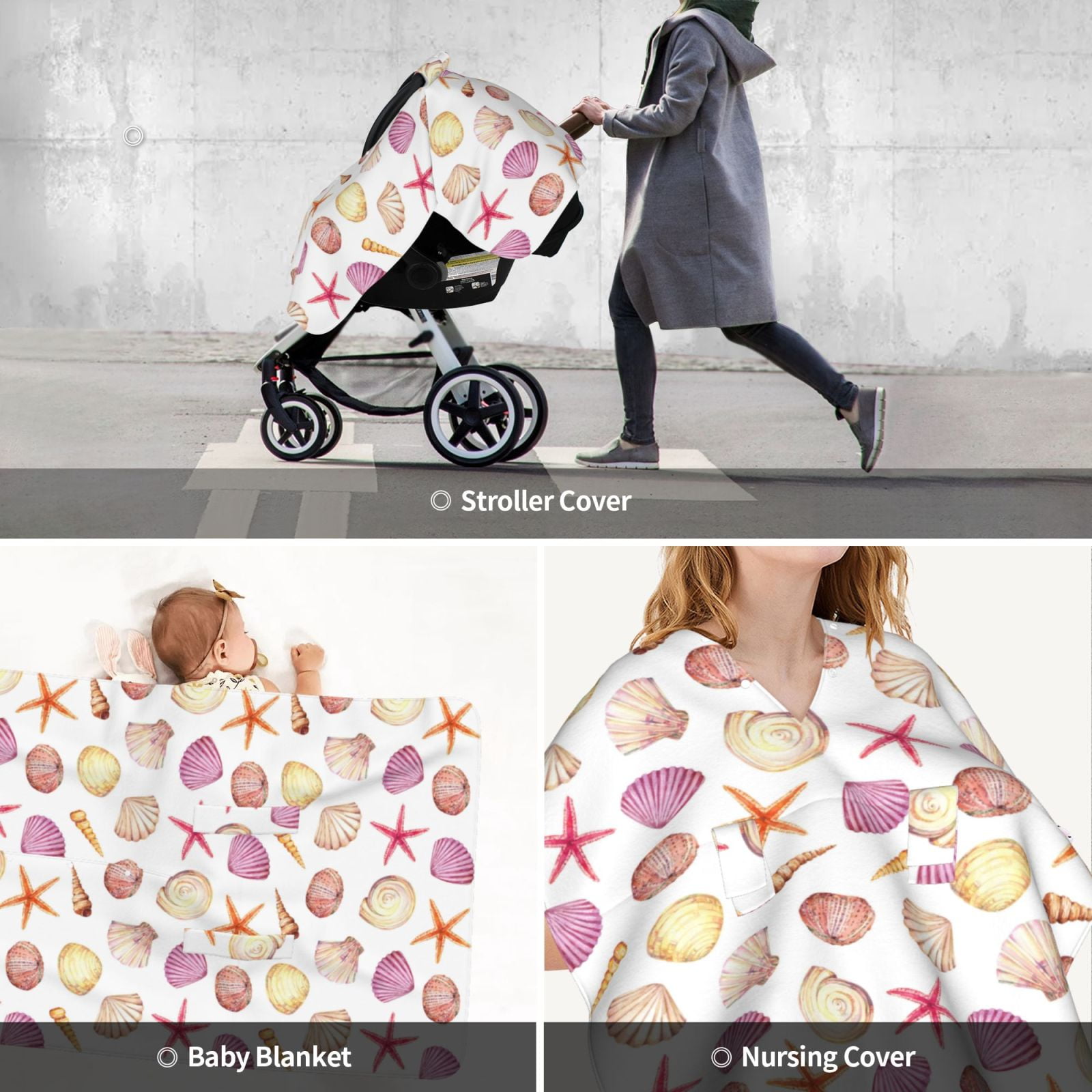 Car Seat Cover Baby - Purple White Shell Conch Breathable Infant Car Seat Cover for Baby Carseat, Lightweight Comfort Baby Essentials Must Haves Newborn Stuff for Girl Boy