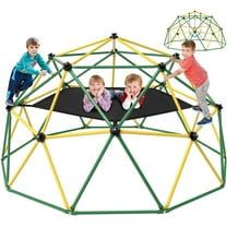 GIKPAL Climbing Dome, 10FT Dome Climber with Hammock for Kids Outdoor Play Equipment, Supports up to 1000lbs Jungle Gym, Anti-Rust, Easy Assembly,Yellow Green