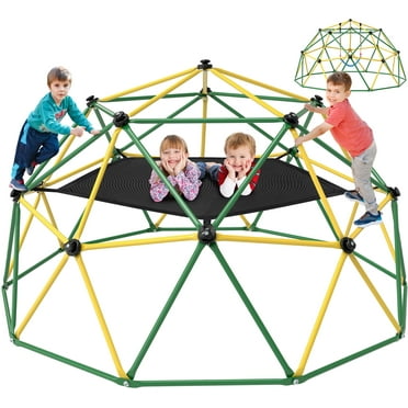 GIKPAL Climbing Dome, 10FT Dome Climber with Hammock for Kids Outdoor Play Equipment, Supports up to 1000lbs Jungle Gym, Anti-Rust, Easy Assembly,Yellow Green