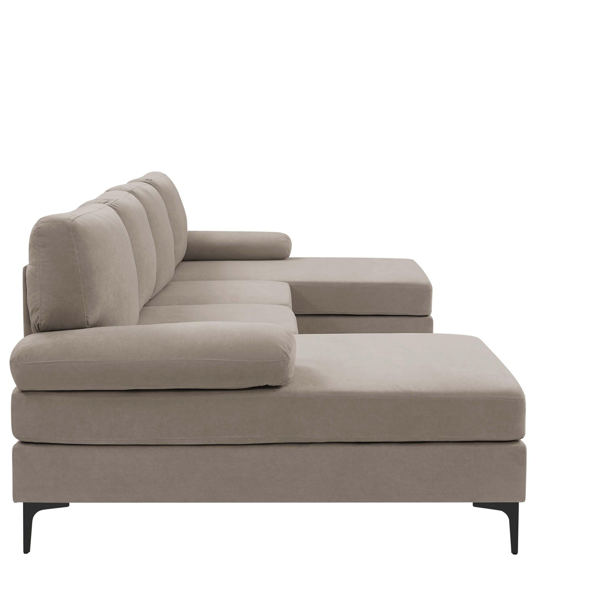Jopath U-Shaped Sectional Sofa, 4-Seat Convertible Modular Sofa with Double Chaise Lounge,Blend Fabric Upholstered Sofa Couch with Metal Legs for Living Room,Apartment,khaki