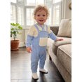thumbnail image 4 of Loicainy Infant Baby Boy Fall Outfit 3 6 12 18 Months Contrast Colors Ribbed Long Sleeve Rompers Overalls Clothes Set, 4 of 9