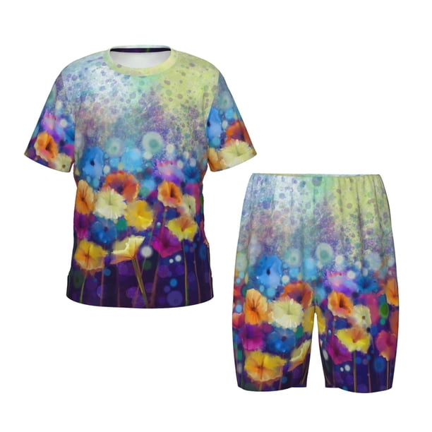 Balery Spring Flower Seasonal Conjunto de Pijama Infantil de Manga Corta con Estampado – Ropa de Dormir de Algodón Suave-4X-Large