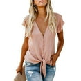 thumbnail image 2 of Women'S Clothing, Womens Shirts, Stylish Women Shirts Casual Solid Blouse for Everyday Wear Elegant Button Down Tops Versatile Short-Sleeved Tee for Work Party and Beach, 2 of 6