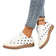 thumbnail image 5 of IEMIEMIEM Women's Sneakers Polka Dot Retro Low Top Lace Up Faux Leather Casual Comfort Walking Shoes Fashion Flat Sneakers White 8 Wide, 5 of 8