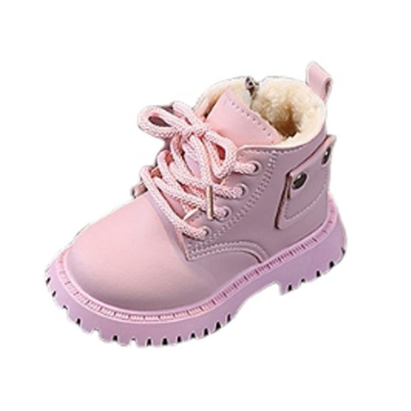 Pink Childrens Fleece Lined Ankle Boots With Thickened Construction For Winter Activities And Daily Use